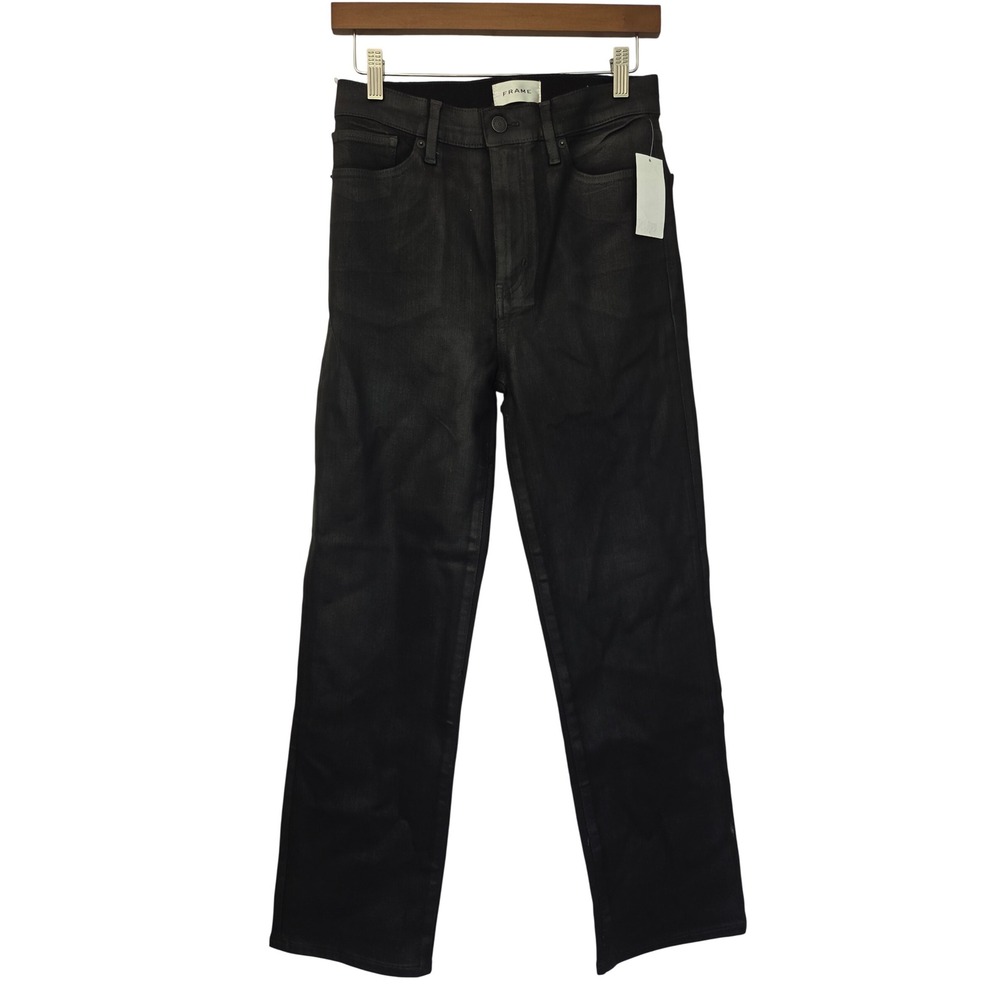 FRAME Le Sleek‎ Straight Coated Jeans Women 27 Mood Ring Black NWT $298 LSLS498C